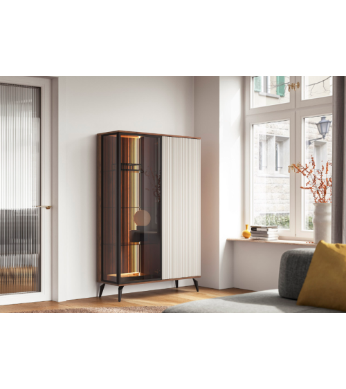 Ensemble meuble TV VICI couleur Cachemire / Noyer Warmia